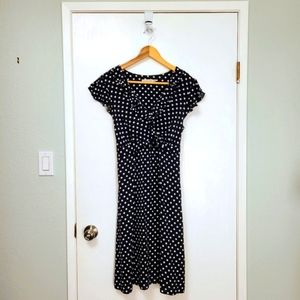 Polka Dot Midi Dress with Ruffle Sleeves and waist ties